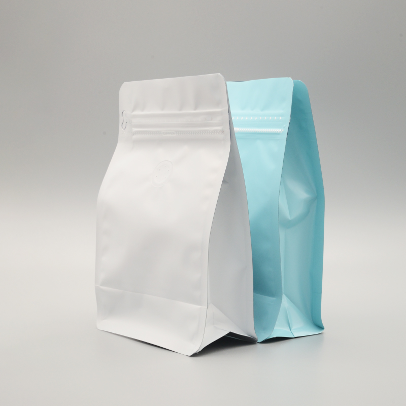 Eight-side seal bag with air valvezipper aluminum foil for tea coffee bean packaging