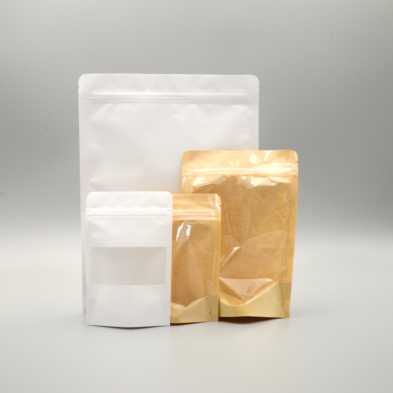 Brown white craft paper standing up pouches food Packaging Zipper Bags With Window