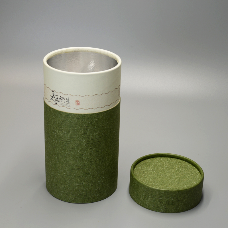 Green Kraft Paper Tube bakeng sa Tee Storage e nang le Compostable Material ntle le Aluminium Foil Layer