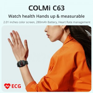 ໂມງອັດສະລິຍະ COLMI C63 ຂະໜາດ 2.01 ນິ້ວ ຈໍສະແດງຜົນ ECG ໃນເລືອດ Oxygen ໃນເລືອດ Glucose Health Smart Watch.