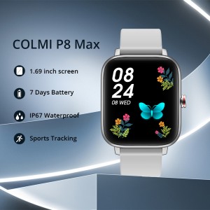 Smartwatch COLMI P8 Max 1.69″ HD Ekrano Bluetooth Voka IP67 Akvorezista Smart horloĝo