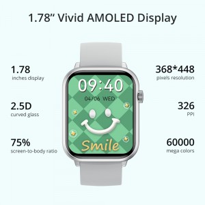 ໂມງອັດສະລິຍະ COLMI C80 ໜ້າຈໍ AMOLED 1.78 ນິ້ວ ຈໍສະແດງຜົນສະເໝີ 100+ Sport Mode Smart Watch