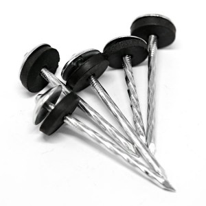 Umbrella head roofing nails spiral shank with washer