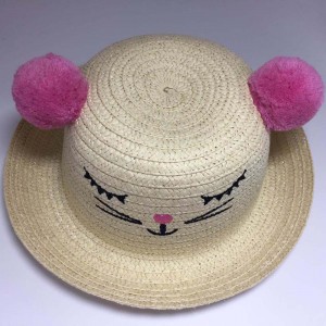 Fashion Beach Embroidered Pompom Children Straw Hat Lovely Baby Girl Summer Hat
