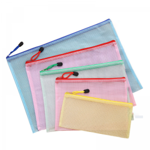 10pcs PVC Grid Transparent Document Zipper File Bags PVC Zip File Folder Pouch with Mesh Window