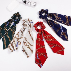 New Fashion Chiffon Printing Scarf Scrunchies For Women Lovely Hair Tie Ponytail Holder Rope With Bow Scrunchies