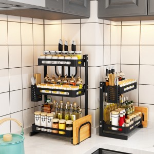 Multifunctional stainless steel kitchen rack, countertop, multi-layer spice rack storage, household spice box bottle rack