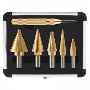 Automatic Center Punch 50 Sizes in 6PCS Titanium Nitride Coated Steel Step Drill Bit Set with for Metal Drilling Making Holes