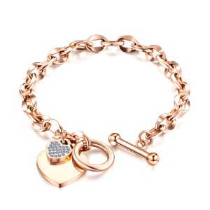 Chinese Factory Custom Heart Pendant Rose Gold Plated Chain Bracelet Women Jewelry For Party