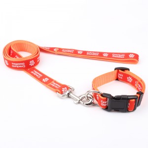 Customized pet products print dog collar leash with metal tag