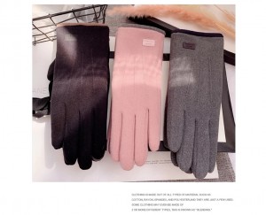 winter women’s fashion cute fur lining suede fabrics fur and plush touch screen gloves