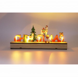 Christmas wooden craft with led light with Christmas letters and grass mud horse decoration