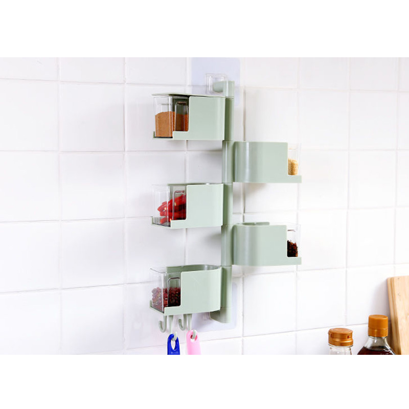 Adhesive rack-mounted seasoning rotating moisture-proof seasoning jar storage box salt kitchen