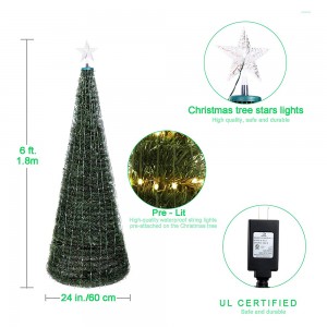 Artificial Christmas Tree with Lights Pop-Up Prelit Christmas Tree Collapsible 6FT Pencil Christmas Trees