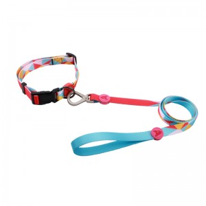 Customized pet products print dog collar leash with metal tag