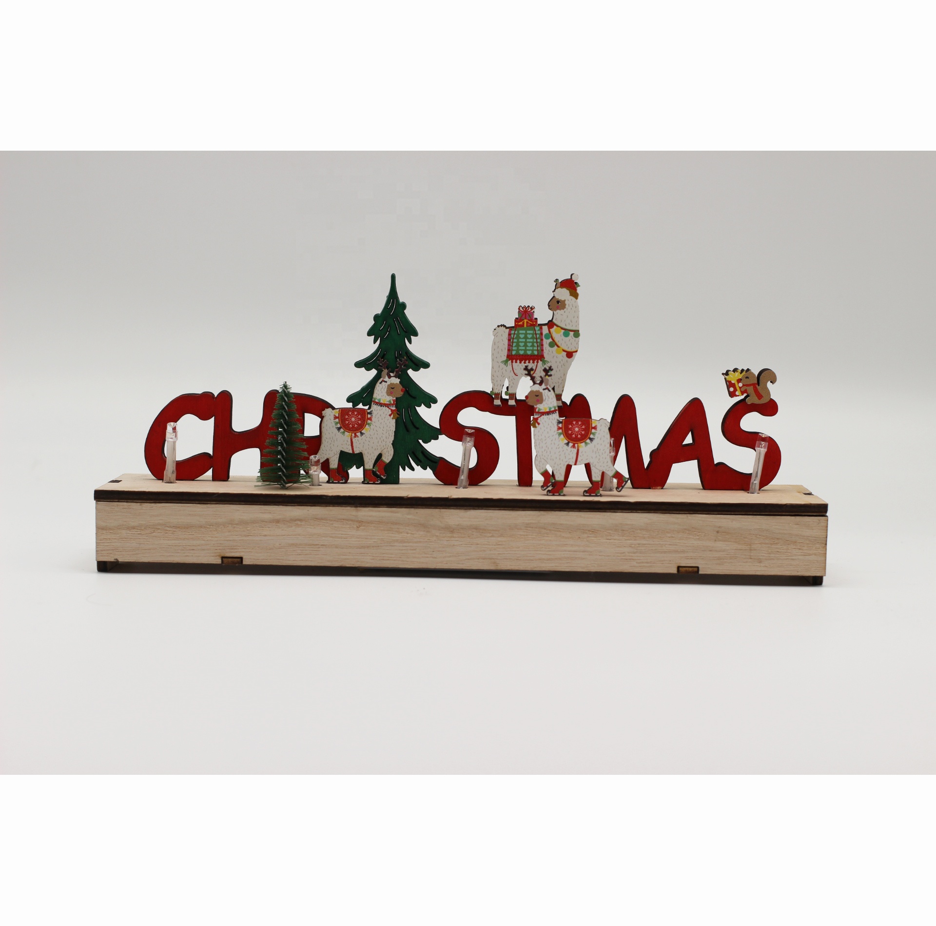 Christmas wooden craft with led light with Christmas letters and grass mud horse decoration  (2)