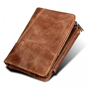 Crazy horse cowhide men’s wallet leather short anti-RFID swipe men’s and women’s zipper wallet Purchasing agent for wallet products