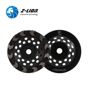 Arrow cup diamond grinding wheel for hand-held grinders for rough grinding and shaping of concrete surfaces, edges or corners etc.