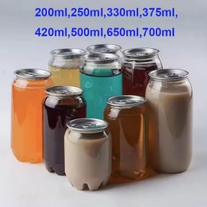 Hot sale factory price transparent PET plastic drink soda coffee beverage can with easy open lids