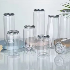 Hot sale factory price transparent PET plastic drink soda coffee beverage can with easy open lids
