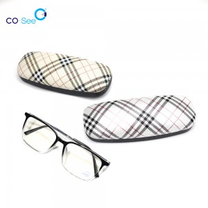 Burberry Style OEM Custom Logo Hard Metal Reading Eyeglasses Case Iron Optical Eyewear Case