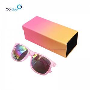 Recycled Rainbow Pink Foldable Hard Shell Eyeglass Case Portable Fashionable PU Leather Sunglasses Cases for Women
