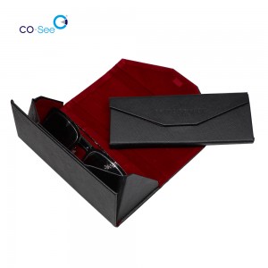 Wholesale fashion designer OEM custom LOGO leather triangle folding sunglass case