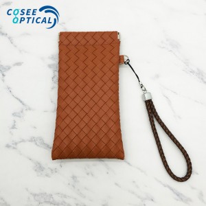 Custom Portable PU Leather Eyeglasses Glasses Pouch Braided Eyewear Sunglasses Packaging Case with Logo