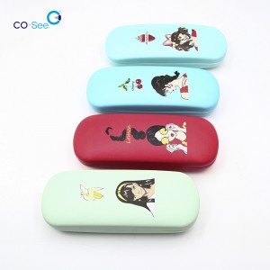 Wholesale Custom Print Faux Leather Metal Optical Eye Glasses Case with Printed Cloth