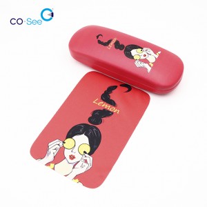 Wholesale Custom Print Faux Leather Metal Optical Eye Glasses Case with Printed Cloth