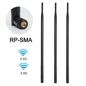 9dBi 2.4GHz 5GHz WiFi Booster Omni Directional Antenna RP-SMA უსადენო Wi-Fi როუტერის ქსელის მოწყობილობებისთვის PC უსაფრთხოების კამერები