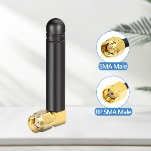 Antenë gome 2.4/5.8G me dy brez me kënd të drejtë 50 mm me lidhës mashkullor SMA