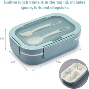 Microwave Safe 3 Compartments Plastic Lunch Box with Cutlery