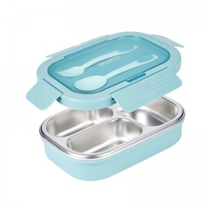 3 Compartments Stainless Steel Insulated Lunch Box with Utensils