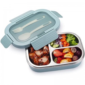 3 Compartments Stainless Steel Insulated Lunch Box with Utensils