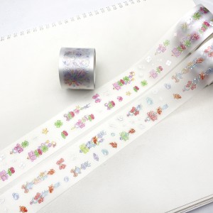 Custom printed kiss cut PET washi tape with holo foil sticker tape roll