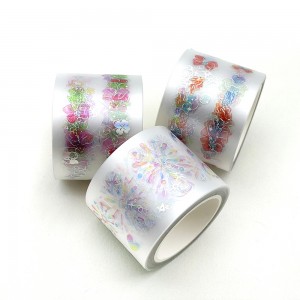 Custom printed kiss cut PET washi tape with holo foil sticker tape roll