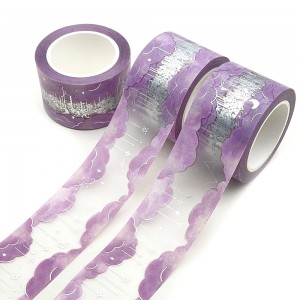 Custom printed moon star pattern PET silver foil washi tape with matte coating