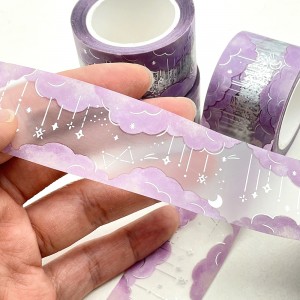 Custom printed moon star pattern PET silver foil washi tape with matte coating