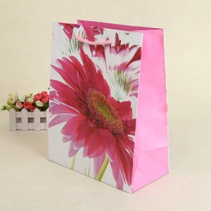 China OEM China 2021 Custom Logo Cake Bakery Bread Flower Square Bottom Paper Gift Bags with Ribbon Handles