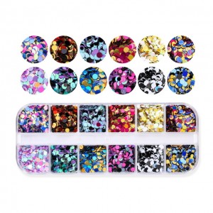 Hybrid Round Thin Glitter Sequins are small plastic discs with a shimmering finish. They are used to decorate clothing, textiles and other crafts