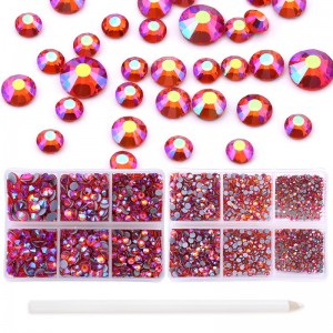 6 boxes of multi-size hot-restored rhinestones for clothing and shoes.