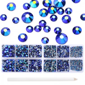 6 boxes of multi-size hot-restored rhinestones for clothing and shoes.