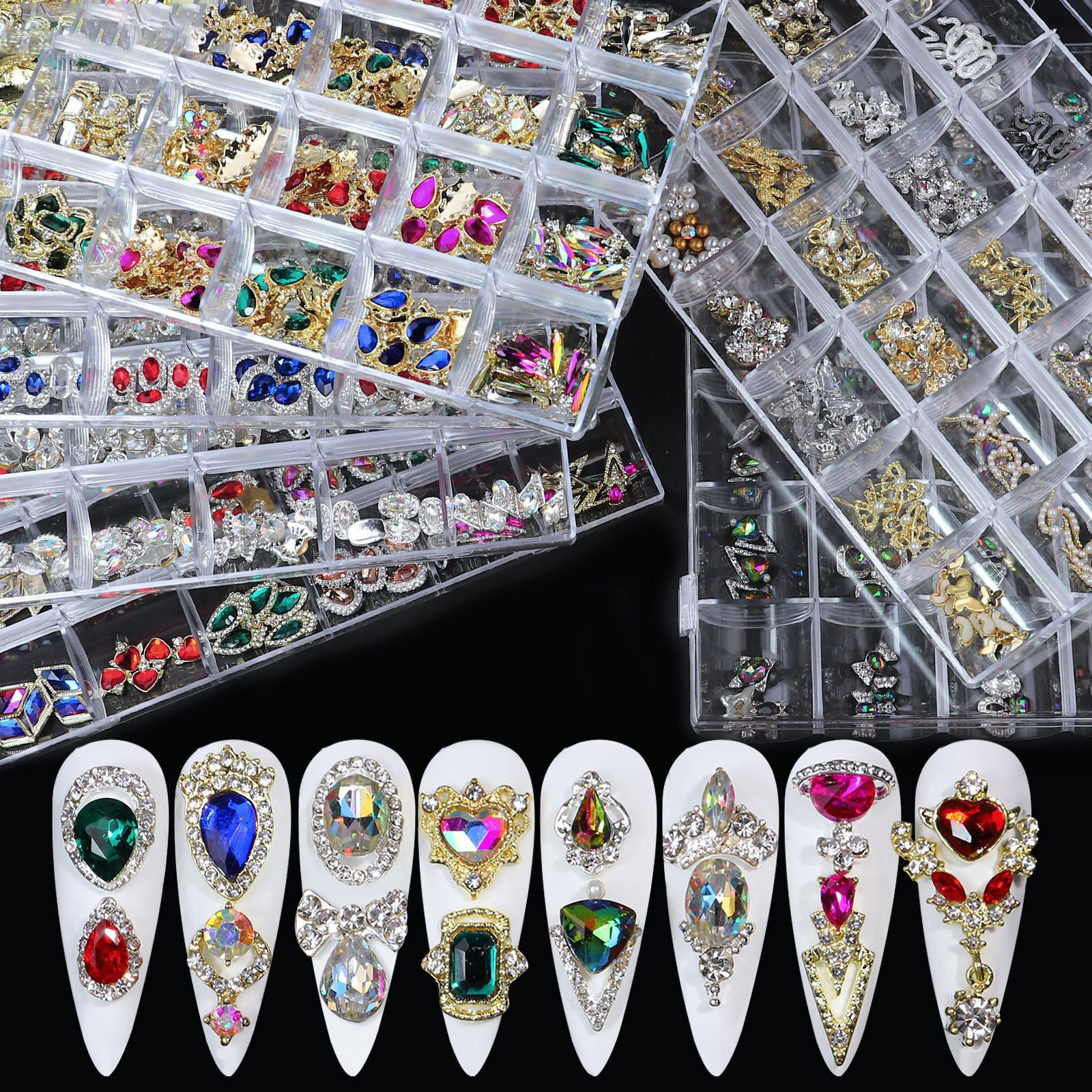 24 Boxed Butterfly Planet Alloy Manicure Crystal Rhinestones Kit For Nail Decoration