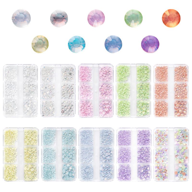 6-Grid Colorful Mocha Glass Flatback Rhinestones for Nail Art Decoration