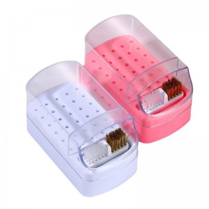 30 Holes Nail Polishing Head Storage Box Anti-dust Cover with Cleaning Brush Head