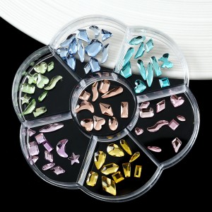 Aurora color 7-Compartment petal shaped box nail art rhinestone kit for nail art or crystal decoration