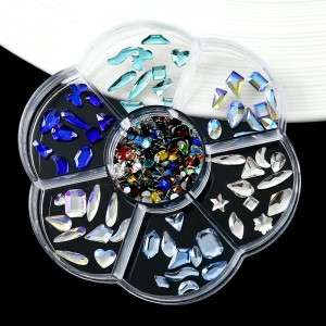 Aurora color 7-Compartment petal shaped box nail art rhinestone kit for nail art or crystal decoration