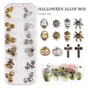 12 grid metala kāhiko Halloween set ghost claw skull spider manicure rhinestone set