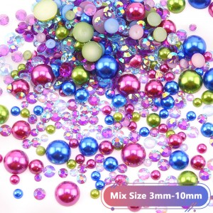 3-10MM Colorful Multi-specification mixed high-brightness semi-circular pearls for nail decoration